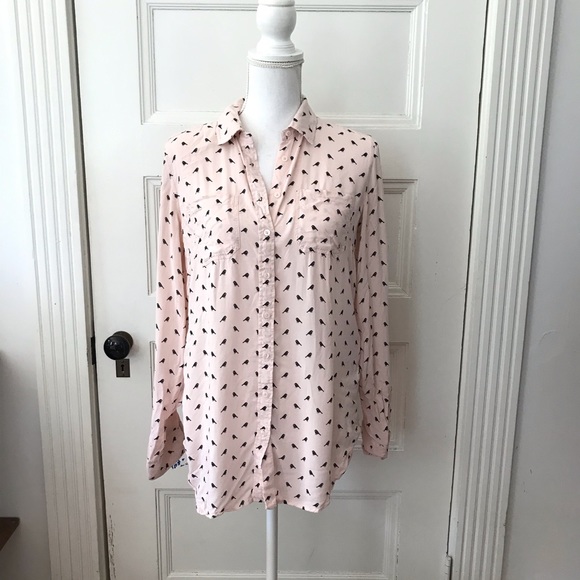 Talbots Pink Bird Print Blouse Top Rayon - Picture 1 of 9